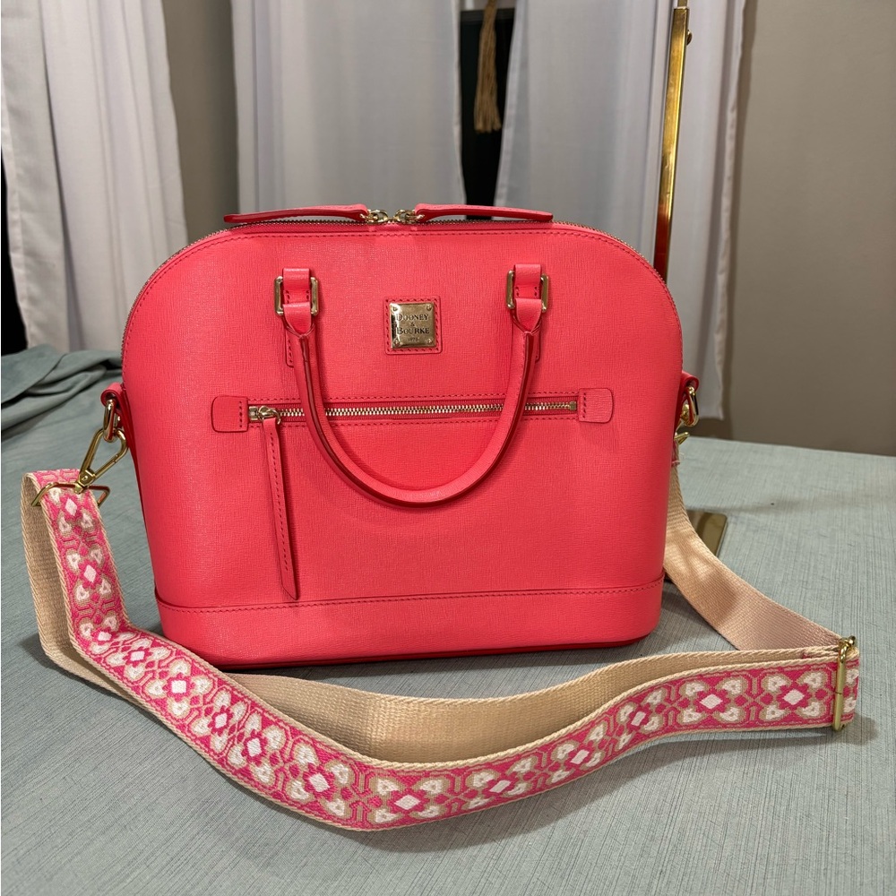 Dooney & Bourke Bubblegum Pink Shoulder Bag Saffiano Leather Domed Satchel Strap